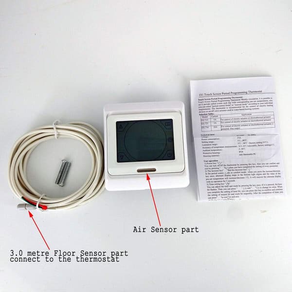 Touch Screen Digital Programmerbar Elektrisk Gulvvarmetermostat med Luft- og Gulvsensor