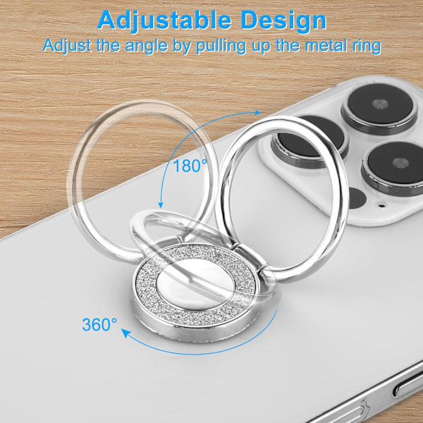 Mobiltelefonringhållare i Metall Finger Ring Stativ Glitter Telefon Grepp Rund Legering Kickstand Grepp 360° Rotation 180° Vändbar Justerbar