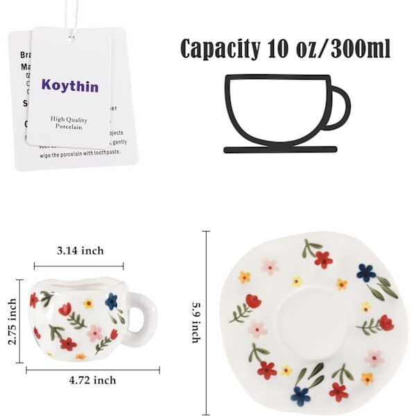Keramisk Kaffekopp, Søt Rosa Kopp for Kvinner med Skål for Kontor og Hjem, Oppvaskmaskin- og Mikrobølgeovnsikker, 300 ml Style 1