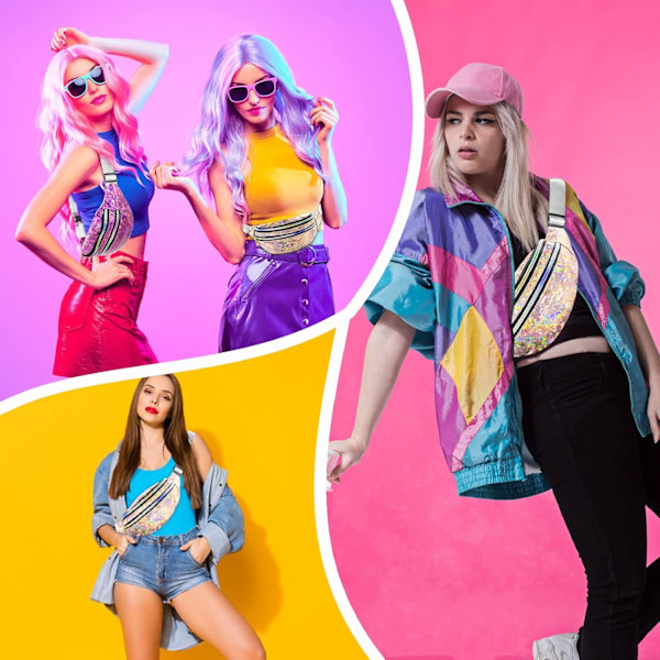 Holografisk Bumbag Mode PU Läder Midjeväska Vattentät Neon Fanny Pack för Resor Löpning Vandring champagne