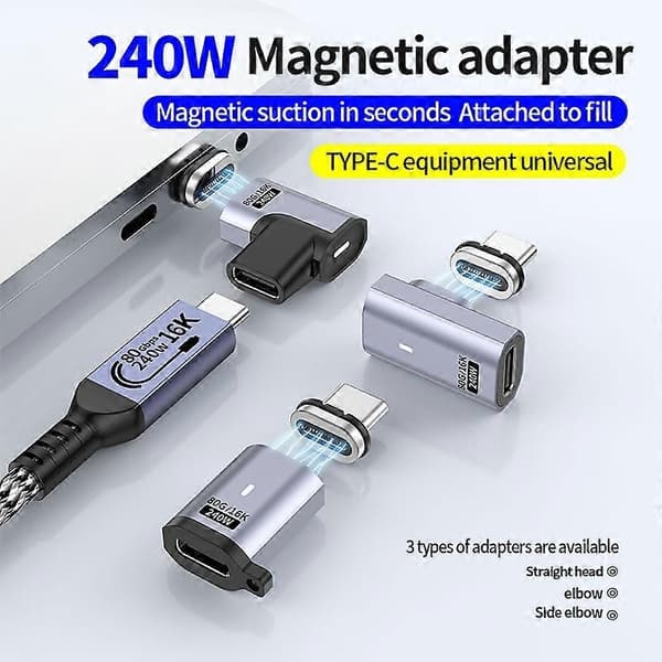 Magnetisk Typ C till Typ C 16K 60Hz HD Videokonverterare 240W 80Gbps Dataöverföringsadapter