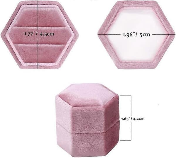 Hexagon Sammet Dubbla Fack Ring Arvegods Låda Förlovningsring Låda (Rosa)