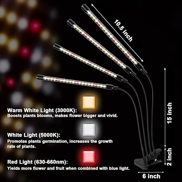 Växtlampor för Inomhusväxter, 80 LED Fullspektrum LED Växtlampa, 10 Dimningsnivåer & 4 Huvuden Växtlampa med Timer Style 2