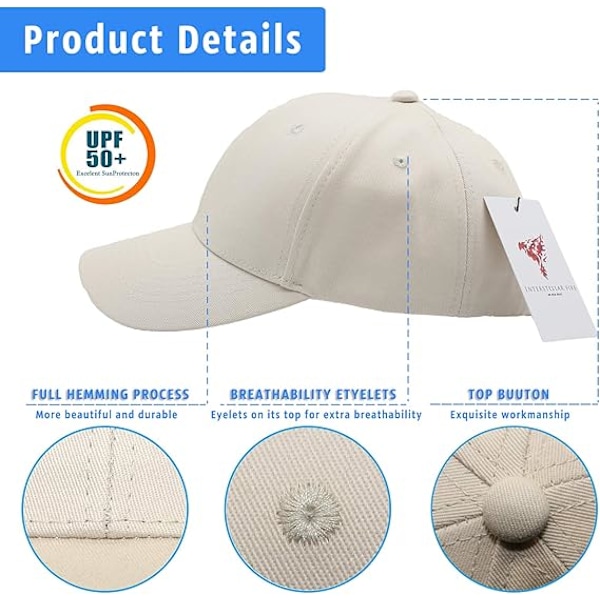 Baseballkeps för Män Kvinnor - 100% Bomull Beige