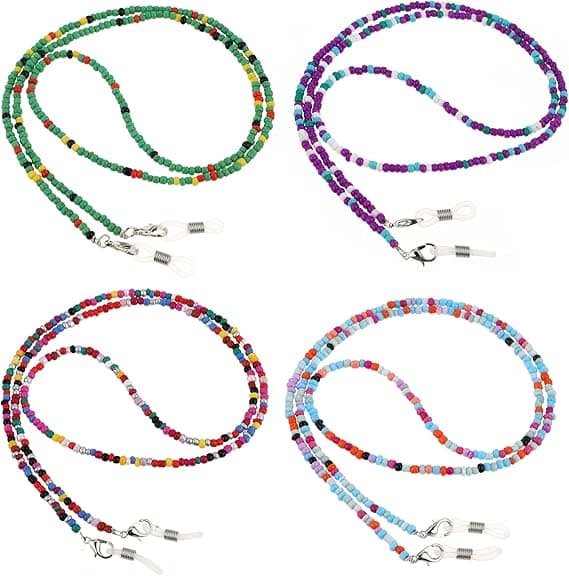 4 stk. brillekæder med perler, brilleholder til halsen, brillestrop til solbrille tilbehør Set 2