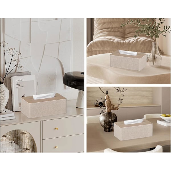 Vävnadslåda i rektangulär PU-läder, hållare för ansiktsvävnader, för byrå, badrum, dekoration (Beige)