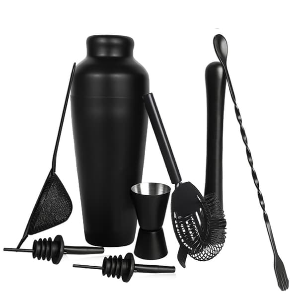 700ml Cocktail Shaker Set med Silverkant - Matt Svart - Rostfritt Stål Svart Silver edge black