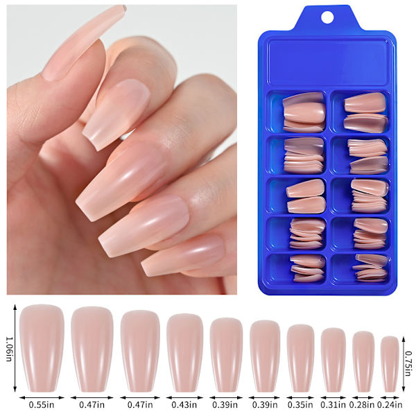 300 stk. Kunstige Fingernails Natur I Tipbox Ballerina Falske Negletipper Neglegave