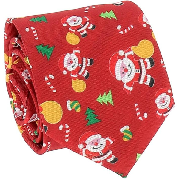 Röd Jacquard Julslips - Tomte och Julgran Slips - Julafton Slips