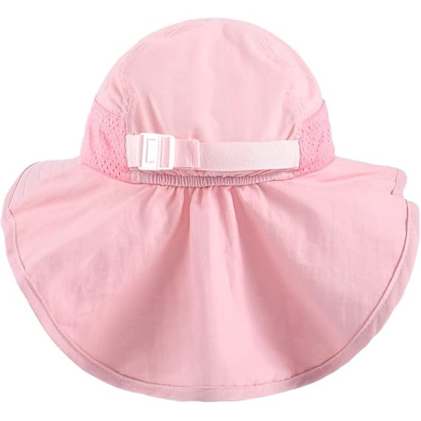 Baby Toddler Solhatt Barn Pojkar Flickor Sommar Bucket Hattar Solskydd Bred Brätte Nackskydd Justerbar Huvuddragsko Pink M