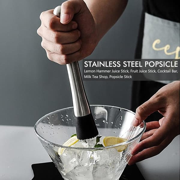 Cocktail Muddler Rustfritt Stål 21cm Mojito Masher med Rillet Nylonhode Bar Stick Fruktmikser