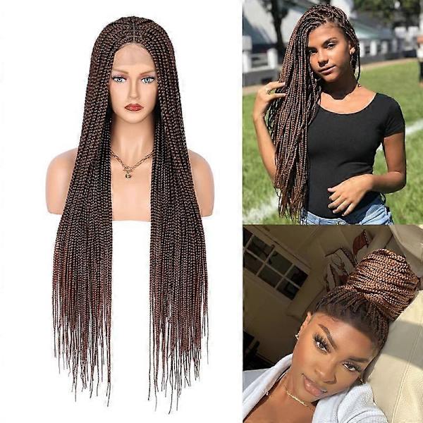 Box Braid Peruk för Kvinnor Knutfri Flätad Peruk Spets Frontal Peruk