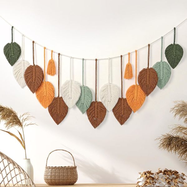 Väggbonad Stor Blad Väggbonad Boho Vävd Väggbonad för Sovrum Barnrum Heminredning