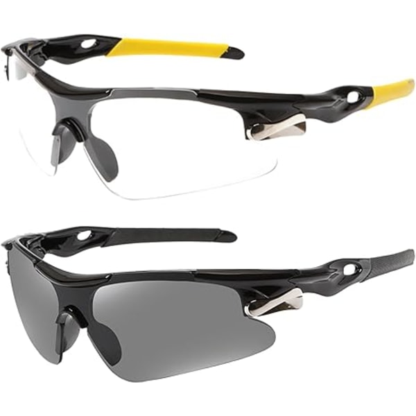2 stk. sykkelbriller, UV400-beskyttelse, skibriller, utendørs sykkel, motorsykkel, kjøring, fiske, løping, fiskegoggles