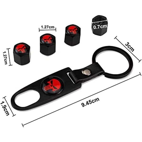 Skalle Däckventilklockor (4 st) med Nyckelring (1 st) Däckhjul Ventilklockor Damm Stem Cover passar för Bil SUV Cykel