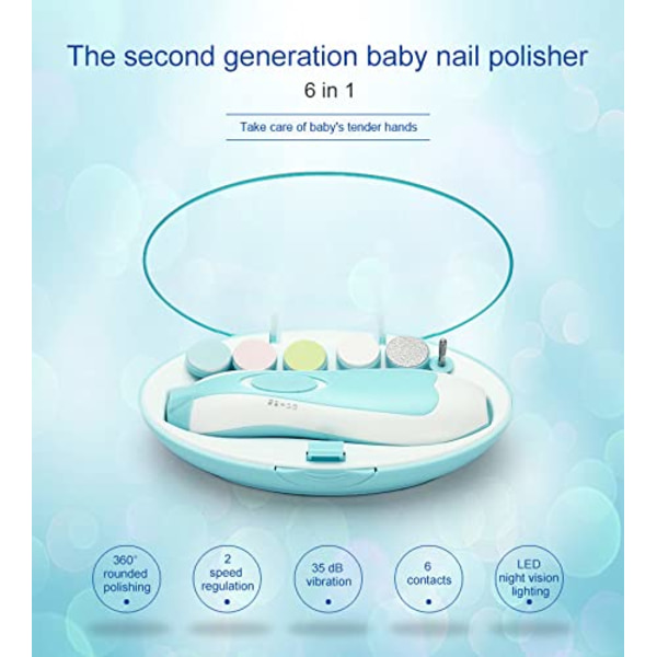 Elektrisk nagelfil för baby, inga vassa klor skadar, 6 i 1 säkerhetsskärare trimmer clipper
