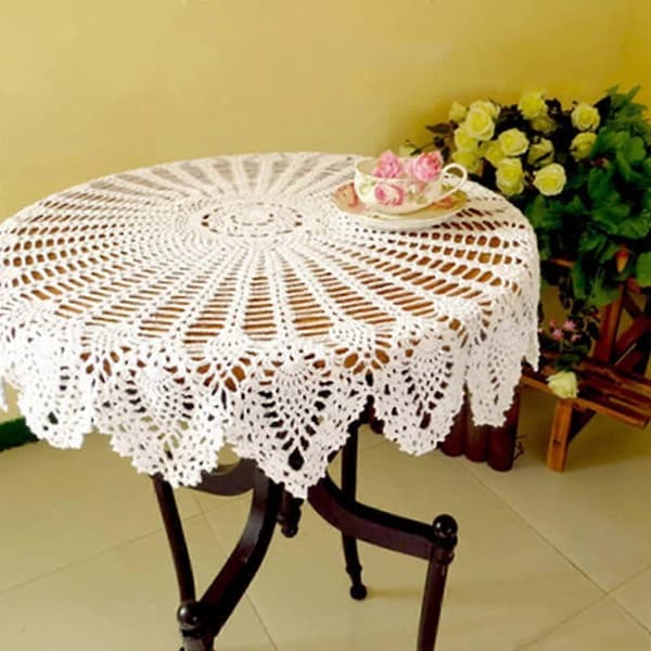 Retro Duk Rund Spets Handgjord Virkad Bomullsduk/Överdrag 80cm (80cm Rund) Vit