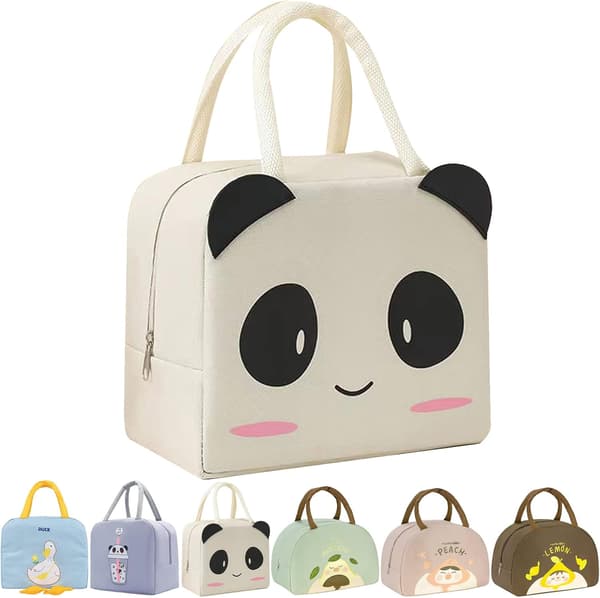 Matboks Bærbar Lunsjpose for Kvinner, Menn, Barn og Studenter, Reise, Piknik, Skole (Beige Panda)
