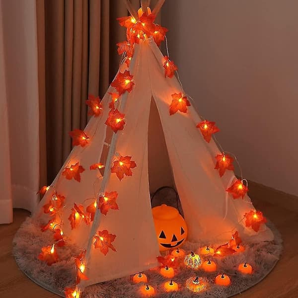 Fall Maple Leaf Garland Fe-lights Waterproof String Lights For Thanksgiving Halloween Decor