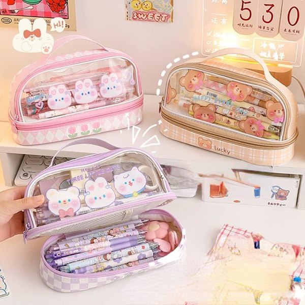 Pencil Case med Stor Kapacitet, Ruminddelt Taske, Pennetaske, Japansk Lærreds Papirvare Penneholder, Æstetisk Kosmetiktaske til Taske