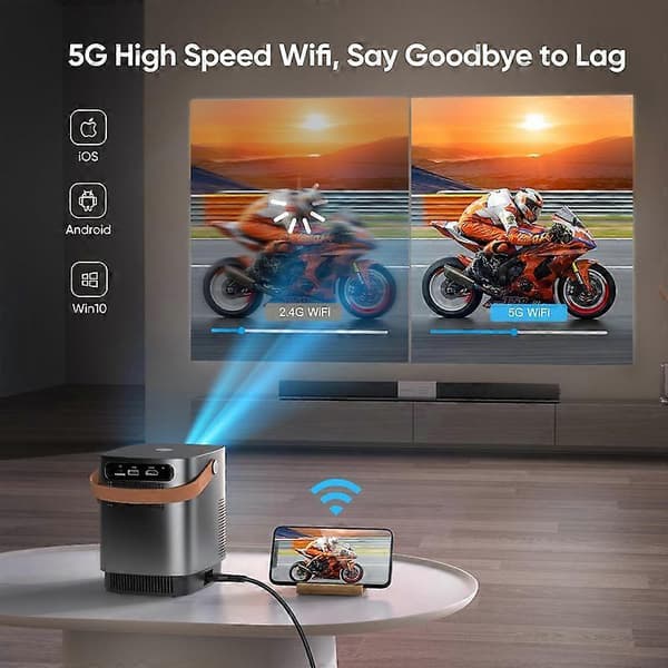 Mini Videoprojektor 1080P Full HD Støttet WiFi 6 Bluetooth