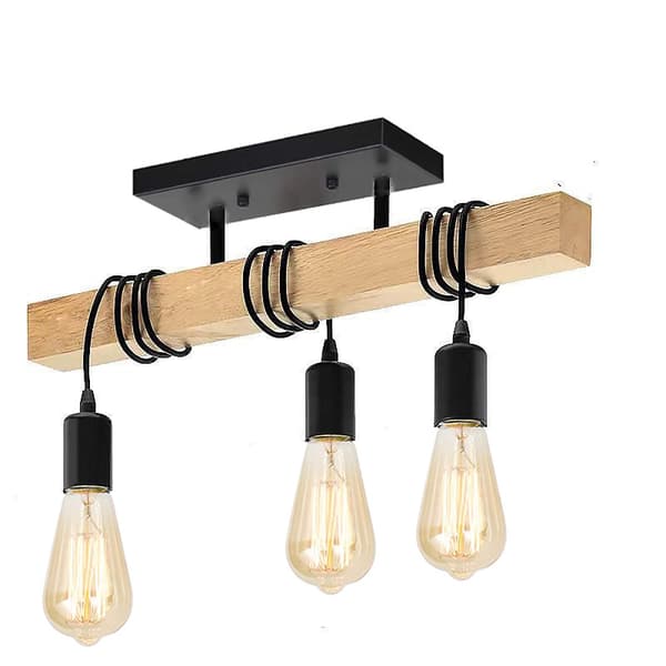 Retro Taklampa i Trä och Metall - E27 Taklampa - 3 Glödlampor Ingår Ej [Energiklass E]