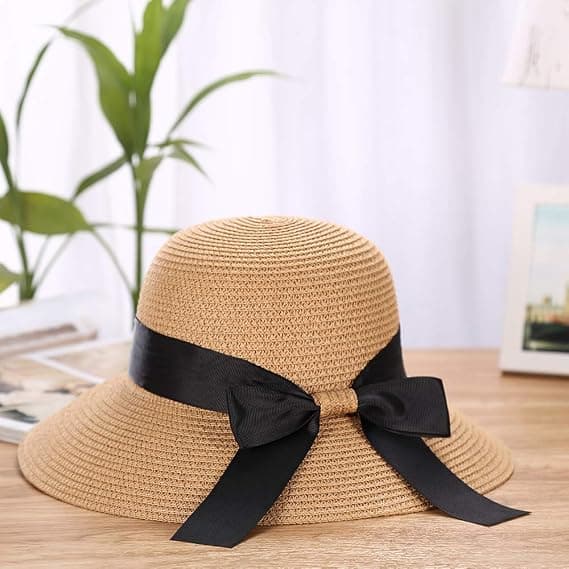 Dame Solhat Floppy Foldbar Sløjfe Stråhat Sommer Strandhat UV Beskyttelse UPF50 Khaki