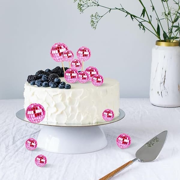 30 stk. Disco Kugle Cupcake Toppers, Mini Disco Tema Kagepynt med Pinde til Desserttilbehør Kagedekorationer