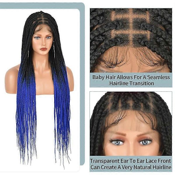 Box Braid Peruk för Kvinnor Knutfri Flätad Peruk Spets Frontal Peruk