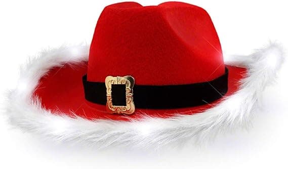 Lysende LED Rød og Hvit Julenisse Cowboyhatt
