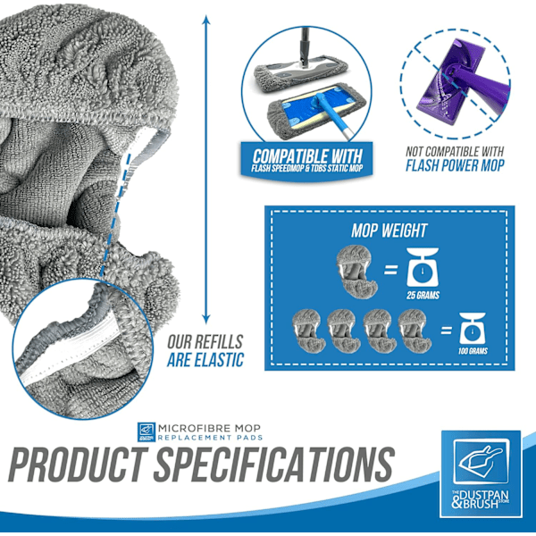 4-pack Mikrofiber Moppdynor Ersättning för Laminatgolvmopp - Återanvändbara Mopphuvud, Flash Mopp Påfyllnadsdynor - Maskintvättbara