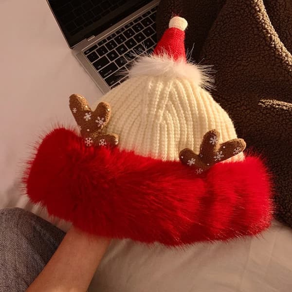 Uldhat Snehat Julehat med Pompom Huer til Kvinder Strikket Hat Termisk Hat Julehatte Snehat Uldhat Varmt Hat Garn