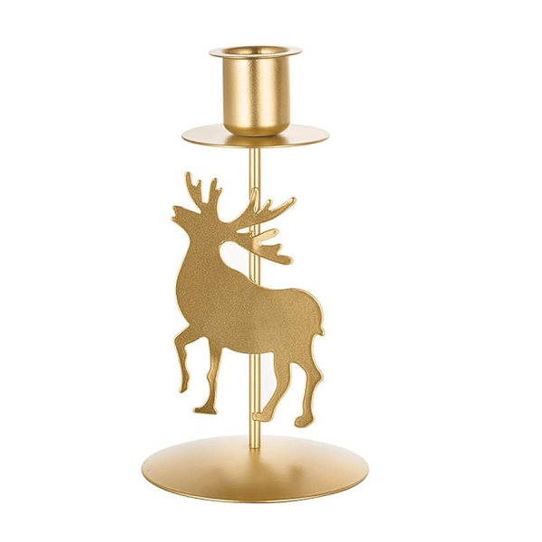 2 st Vintage Stag Ljusstake Julbord Mittstycke Dekorationer för Hem Eldstad Middag Advent Presenter, Guld