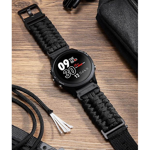 Kompatibel med Garmin urrem 20mm, kraftig flettet nylon sportsudskiftningsrem passer til Forerunner/Instinct/Fenix/Descent Sort