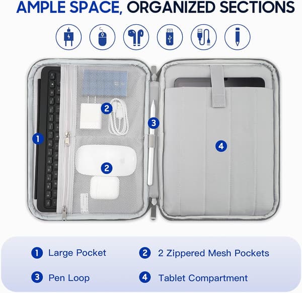 Tommer Tablet Etui til iPad Air 13\" M3 2025, iPad Pro 13\"/12.9\", Galaxy Tab S9/S10 Plus/S9 FE+/S9 FE Plus 12.4\", Grå