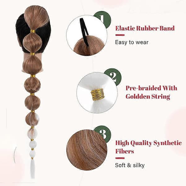 2 pakker Bubble Lantern Flettet Omviklet Hestehale Hårstykker 86 cm