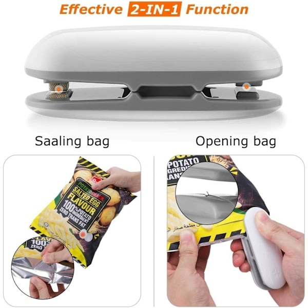 Mini Poseforsegler, Bærbar Varme Vakuumforsegler Plastforsegler, Chipsposeforsegler, 2 i 1 Mini Madforsegler