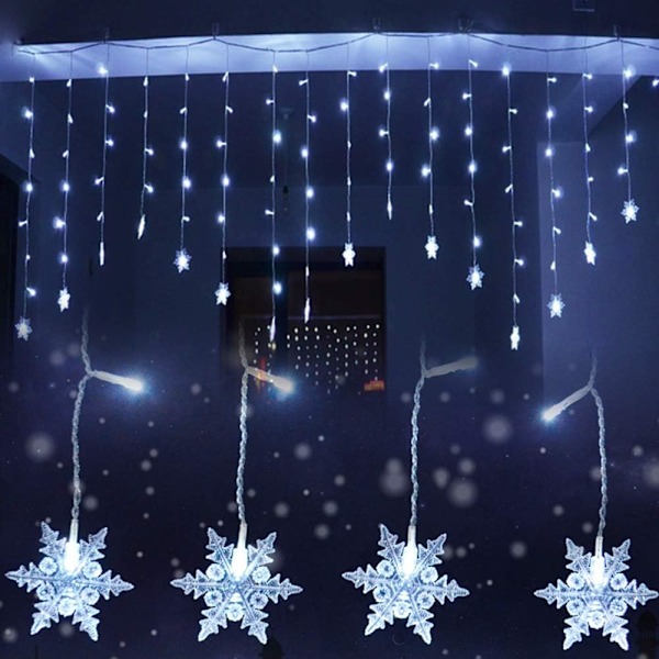 Lumitähti-verhovalot, 3,5 m 96 LED-valosarja 8 valaistustilalla, ikkunakoriste, joulu, häät