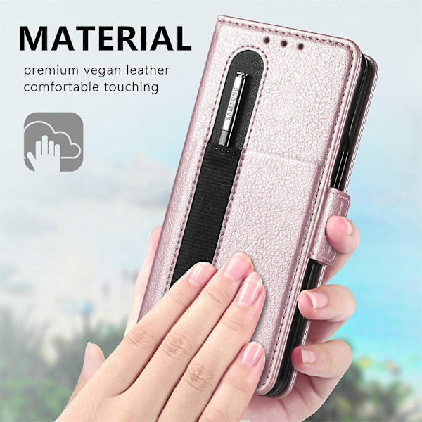 Lompakkokotelo Yhteensopiva Samsung Galaxy Z Fold 4:n kanssa, PU-nahkainen läppäkansi S Pen -pidikkeellä ja korttipaikalla