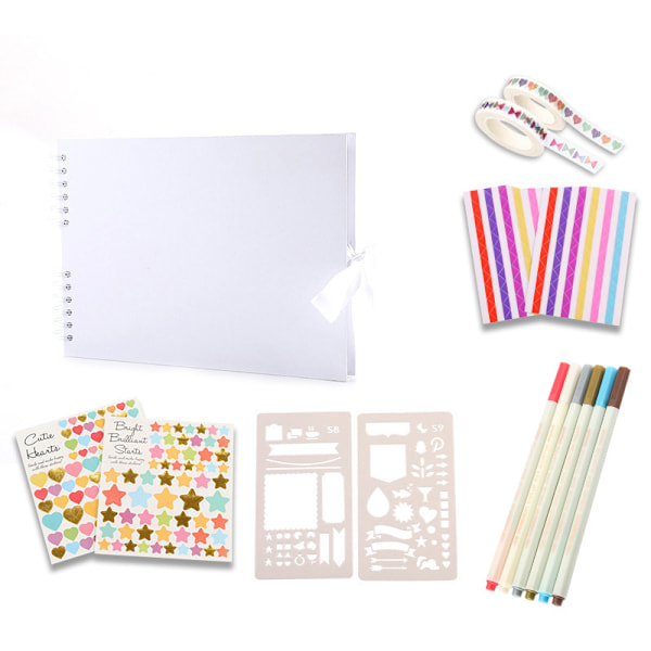 Fotoalbum 80 Sider Hvitt Scrapbooking Album 29.5 X 21Cm Scrapbooking Bok Med 6 Metalliske Penner, For 240 Bilder, Hvit