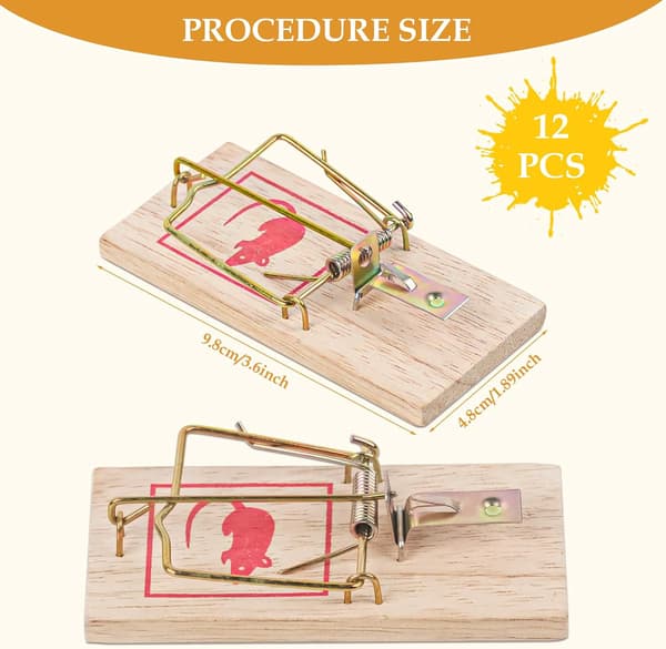 12-pack Musfällor, Musfälla, Återanvändbar Trämusfälla - Storlek 10*4,5*0,6 cm, Vikt: 30 g