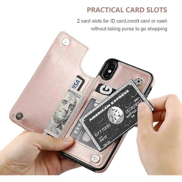 Iphone Xs Iphone X Lompakkokotelo Korttipaikalla, Kaksinkertainen Magneettilukko - Ruusukulta