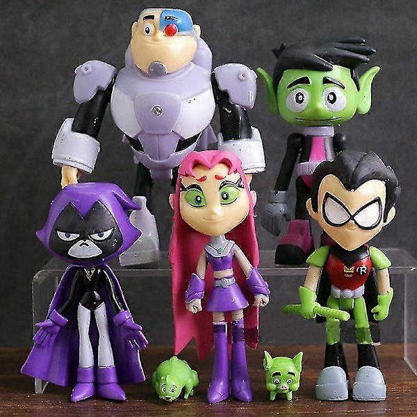 7-pack Teen Titans Go Robin Cyborg Beast Boy Raven Modelldocka Actionfigur Leksak Barnpresent