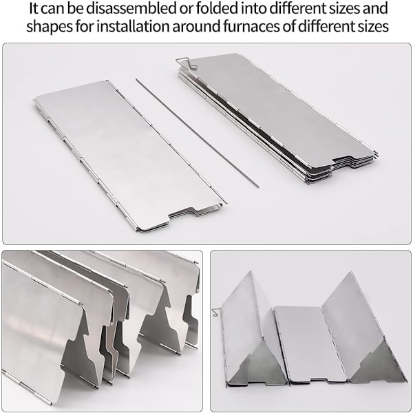 Vindskjerm for komfyr, 10 plater aluminium vindskjerm med snorpose, for camping, butankomfyrer