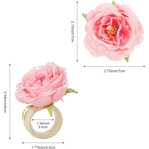 Blomster Servettringar Set, 6 Stycken Handgjorda Rosblomster Servettringar, Matbordsdekorationer, Servetspänne
