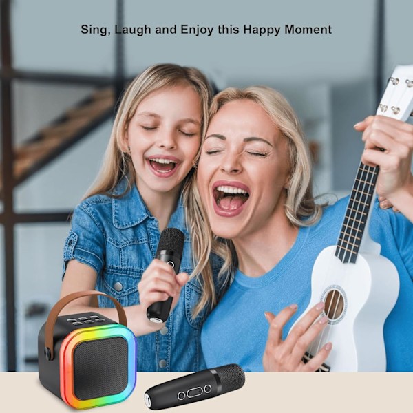 Mini Karaoke-maskin för barn och vuxna – Portabel Bluetooth-högtalare med 2 mikrofoner, barnmikrofoner