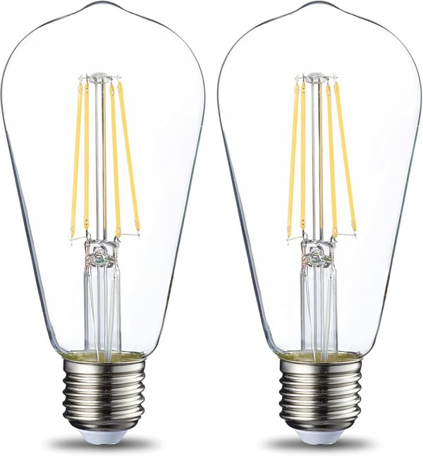 E27 Retro Edison LED-lampa, ST64, 6W, Klar glödtråd, Varmt ljus, Ej dimbar - 2-pack