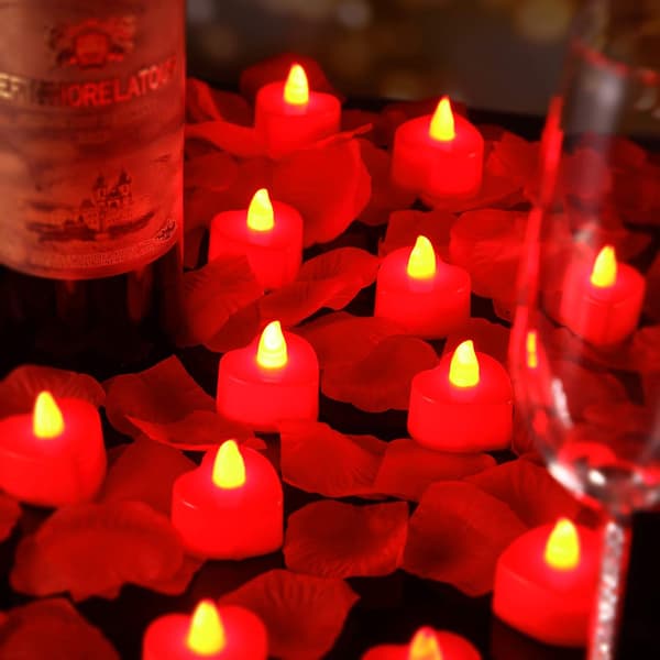 24 stk. LED fyrfadslys Hjerteformede LED Kærlighedslys til Valentinsdag (Rødt Lys)