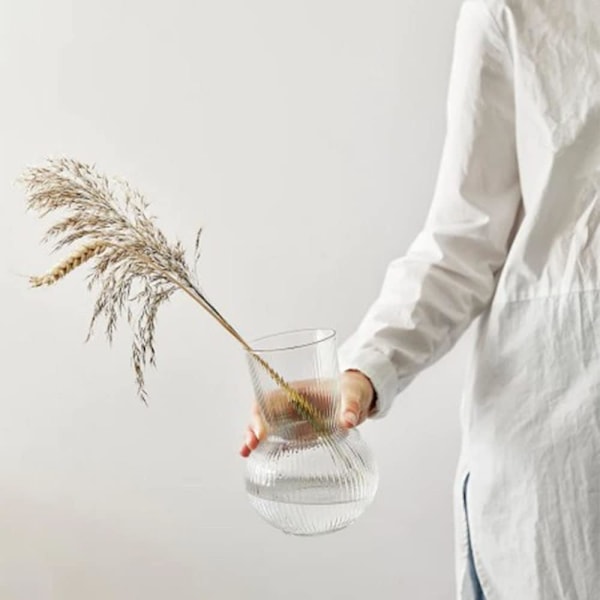 Vas, Vas för blommor, Ribbad Glasvas, 17 cm | 6,6 tum Blomvas, Ledoir, Vas för Blommor, Rosor, Knopp, Pion eller Tulpan