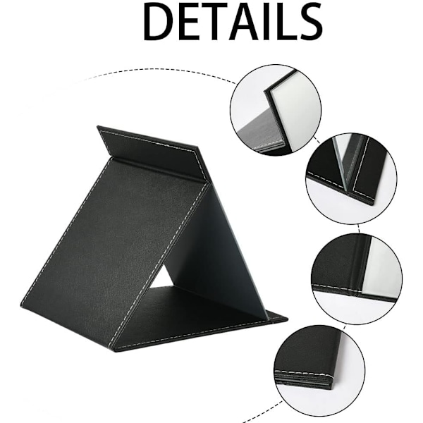 15*21cm Fällbar bordspegel med PU-läder smink spegel, bärbar resespegel, fällbar spegel med stativ bärbar, svart